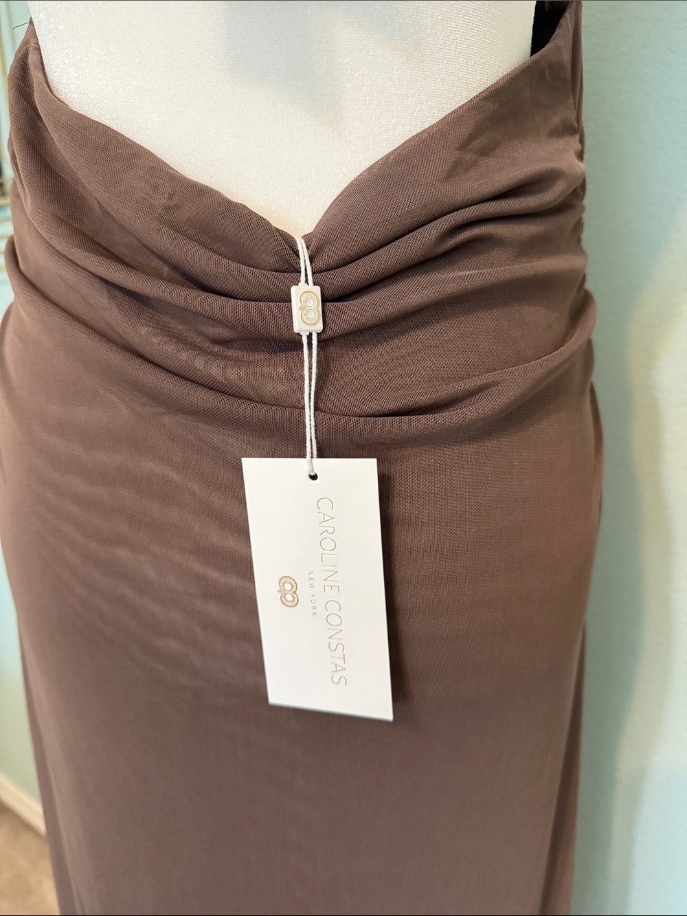 Caroline Constas Salma Brown Halter Maxi Beach Dress or Coverup with Gold Accent - Picture 5 of 7